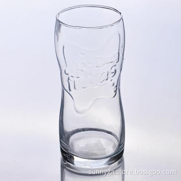 Cola Glass Cup with Relief Logo as Present or Promotional Purpose, Blown Glass, 350ml Volume